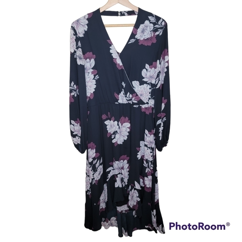 Badgley Mischka for Le Tote | Floral Long Sleeve Open Draped Back Dress